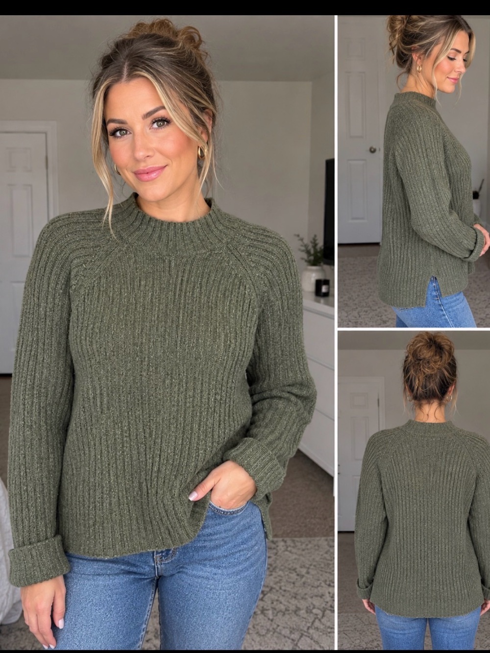 Old Navy Olive Ribbed Crewneck Sweater